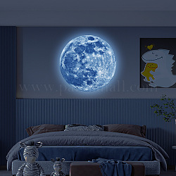 Autocollants adhésifs pvc lumineux, brille dans le noir, décalcomanies décoratives imperméables de mur de lune pour la décoration murale, bleu royal, 400mm