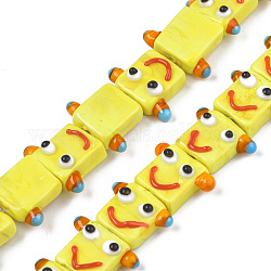 Handmade Bumpy Lampwork Beads Strands, Smiling Face, Yellow, 15~16x18~19x8~10mm, Hole: 1.6mm, , about 30pcs/strand, 18.50 inch(47cm)