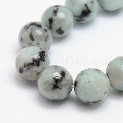 Jaspe de sésame naturel / perles de jaspe kiwi, ronde, facette, 8mm, Trou: 1mm, Environ 46 pcs/chapelet, 14.6 pouce