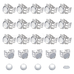 Kit per la creazione di anelli per bracciale a cupola vuota nbeads fai da te, compresi i componenti dell'anello in filigrana di ottone, Cabochons di vetro, argento, 40pcs/scatola