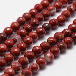 Chapelets de perles en jaspe rouge naturel, grade AB +, facette, ronde, 6mm, Trou: 1mm, Environ 61 pcs/chapelet, 14.9 pouce ~ 15.1 pouces