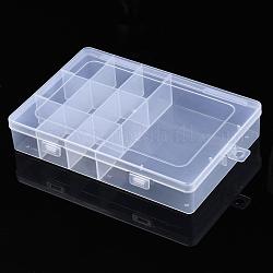 Polypropylene(PP) Bead Storage Container, 10 Compartment Organizer Boxes, with Hinged Lid, Rectangle, Clear, 19.5x13x3.5cm, Compartment: 4.2x3x3.2cm and 12.5x9.3x3.2cm