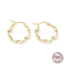 925 Sterling Silver Hoop Earrings, Twist Round Ring, Real 18K Gold Plated, 23.5x20.5x3mm