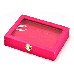 Cajas de joyas de madera rectángulo, cubiertos con terciopelo, con vidrio y hierro cierres, de color rosa oscuro, 20x15.7x4.7 cm