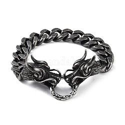304 Stainless Steel Dragon Head Design Cuban Link Chains Bracelets for Men & Women, Gunmetal, 8-1/2 inch(21.7cm)