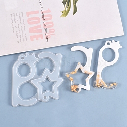 Moules en silicone porte-clés bricolage, moules de résine, pour la résine UV, fabrication de bijoux en résine époxy, étoile et couronne, blanc, 102x114x5.5mm