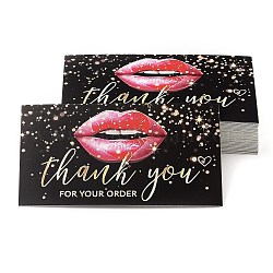 Danke Themenkarte, Lippenmuster, für Dekorationen, Rechteck mit Wort Danke für Ihre Bestellung, Schwarz, 90x50x0.4 mm, 50 Stück / Beutel