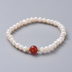 Bracelets en perles d'eau douce naturelles de grade A, avec des perles de cornaline naturelle (teintes et chauffées) et des perles de laiton, 2 pouce (5.1 cm)