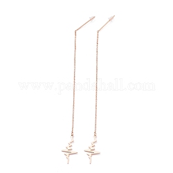 304 Stainless Steel Ear Thread, Chain Tassel Earrings, with Plastic Ear Nuts, Heartbeat, Rose Gold, 135x1mm, Pin: 0.8mm