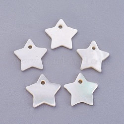 Shell Anhänger, gefärbt, Sterne-Charme, weiß, 12x2 mm, Bohrung: 1.2 mm