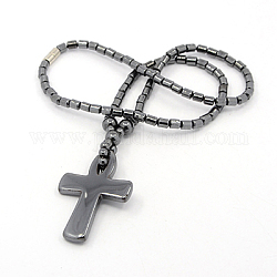 Mens santo ankh collane ciondolo croce ematite, Pasqua gioielli pregare di massa, con chiusure magnetico in ottone, nero, 18 pollice