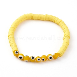 Бусины хейши из полимерной глины эластичные браслеты, со злыми глазами лампочка круглые бусины, желтые, внутренний диаметр: 2-1/8 дюйм (5.3 см)