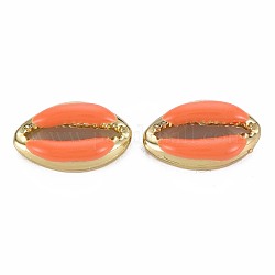 Perles d'émail en alliage, forme de cauris, or clair, corail, 16.5x10x4.5mm, Trou: 1.2mm