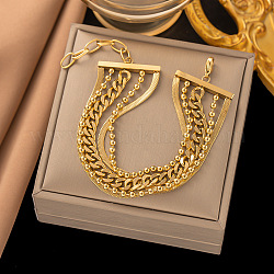 304 mehrreihiges Armband aus Edelstahlketten für Damen, golden, Runde, 6-7/8 Zoll (17.5 cm)