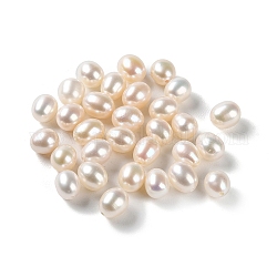 Perle coltivate d'acqua dolce perla naturale, mezzo forato, riso, grado 5 un, fumo bianco, 6~7.5x5~6mm, Foro: 0.9 mm