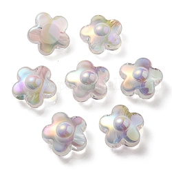 Placcatura uv perline acriliche trasparenti iridescenti arcobaleno, Two Tone, fiore, bianco floreale, 17x17x9mm, Foro: 2.7 mm