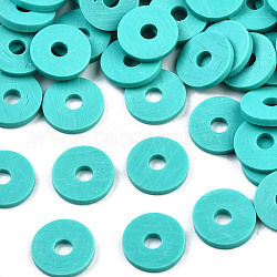 Eco-Friendly Handmade Polymer Clay Beads, Disc/Flat Round, Heishi Beads, Dark Turquoise, 6x1mm, Hole: 2mm, about 23500pcs/1000g