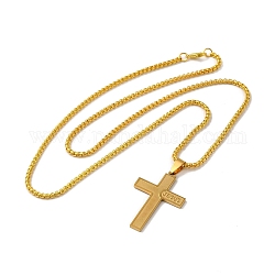 Cruz con palabra jesus 201 collar colgante de acero inoxidable con cadenas de caja de hierro, dorado, 24.21 pulgada (61.5 cm)