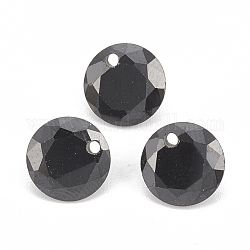 Breloques de zircons, facette, plat rond, noir, 4x2mm, Trou: 0.7mm