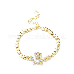 Bracelet à maillons ours en zircon cubique avec chaînes à maillons en forme de cœur, bijoux en laiton de placage de rack pour les femmes, sans plomb et sans cadmium, véritable 18k plaqué or, 7-3/8 pouce (18.8 cm)