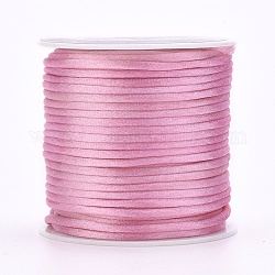 Hilo de nylon, Cordón de satén de cola de rata, rosa, 2mm, alrededor de 25.15 yarda (23 m) / rollo