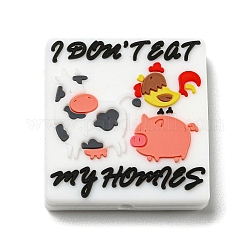 „Don't eat my homes“-Fokalperlen aus lebensmittelechtem, umweltfreundlichem Silikon, Beißperlen aus Silikon, rosa, 31x29x7.5 mm, Bohrung: 2.2 mm