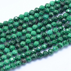 Natur Malachit Perlen Stränge, facettiert, Runde, 3.5~4 mm, Bohrung: 0.6 mm, ca. 108 Stk. / Strang, 14.96 Zoll (38 cm)