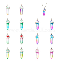SUPERFINDINGS 14Pcs 7 Colors Bullet Glass Pointed Pendants 41x13.5mm Hexagonal Crystal Pendant Charms Natural Prism Stone Charms for Necklace Jewelry Making