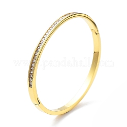 Ion Plating(IP) 304 Stainless Steel Hinged Bangle with Rhinestone, Golden, Inner Diameter: 2x2-3/8 inch(5x5.9cm)