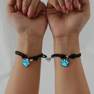 Luminous Alloy Paw Print Charm Bracelets Set with Magnetic Heart, Glow In  The Dark Adjustable Couple Bracelets for Lover Best Friend, Cornflower  Blue