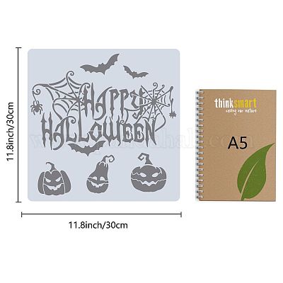 12PCS Halloween Themed Drawing Stencils 6x6 Happy Halloween Pumpkin Bat  Ghost Template for Scrabooking Card Making Wall Floor Art 