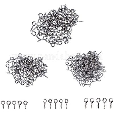 UNICRAFTALE 3 Size 8/10/12mm 304 Stainless Steel Screw Eye Pins about 420pcs Eye Pin Hooks Eyelets Screw Threaded Clasps Hooks Peg Bails for Half Drilled Beads Jewelry Making 