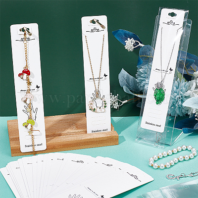 HOBBIESAY 50 Sets Jewelry Display Cards with Self Adhesive Bags 19.5x4cm  Paper Bracelet Display Cards with OPP Cellophane Bags Necklace Earring Card