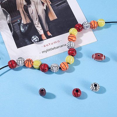 PH PandaHall 100pcs 5 Style Sports Bead Keychain Kit, Acrylic Basketball  Football Tennis Volleyball Beads with Jump Rings Tassels Lobster Claw  Clasps