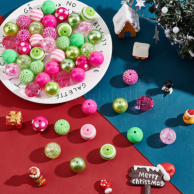 20mm Valentine Stripe Rhinestone Bubblegum Beads