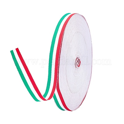 Tri-color Grosgrain Ribon, Flat Polyester Band, Webbing Garment Sewing  Accessories, Stripe Pattern, White & Red & Green, 5/8 inch(15mm)x0.5mm