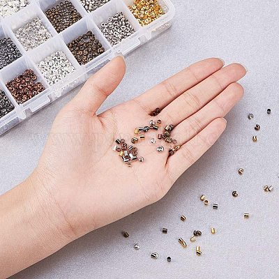 Wholesale PH PandaHall About 380pcs 6 Color 3 Styles 3mm Iron Brass Crimp  Beads Clamp End Crimp Cover Tube Beads for Jewelry Bracelet Making 