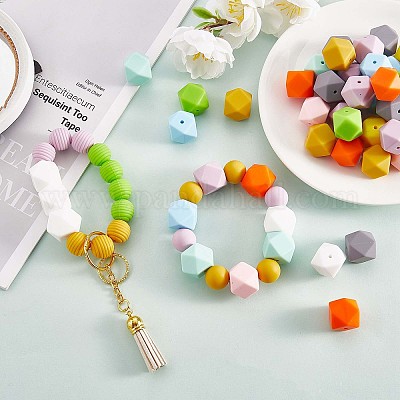 100Pcs Silicone Beads Mixed Color Hexagonal Silicone Beads Bulk Spacer  Beads Silicone Bead Kit for Bracelet Necklace Keychain Jewelry Making,  Mixed