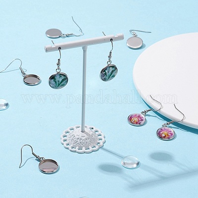 DIY Blank Dome Dangle Earrings Making Kit, Including 304 Stainless Steel  Flat Round Pendant Cabochon Settings & Earring Hooks, Glass Cabochons,  Stainless Steel Color, 39Pcs/box