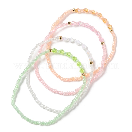 Graine de verre et bracelet extensible en perles acryliques bicône BJEW-JB09429-1