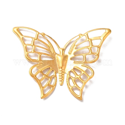 アイアン製フィリグリー透かしコネクター  エッチングされた金属装飾  蝶  ゴールドカラー  34x45.5x1.5mm FIND-B020-11G-1
