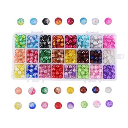 Perles de verre craquelé peintes CCG-X0011-02-8mm-1