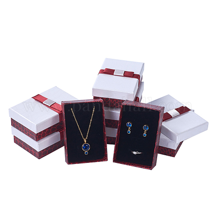 Cajas de joyas de cartón rectangular rellenas de algodón kraft con bowknot CBOX-N006-03-1