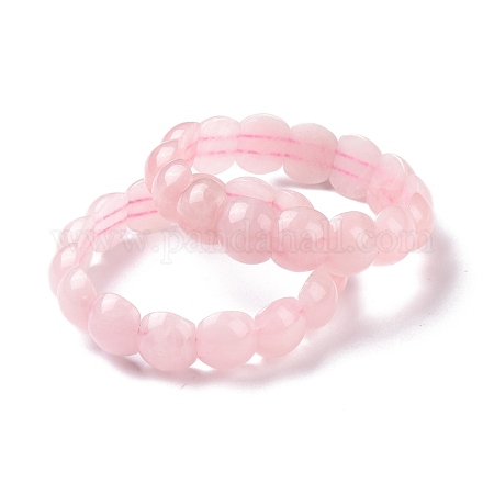 Bracelet extensible demi-rond en perles de quartz rose naturel BJEW-P270-01-1