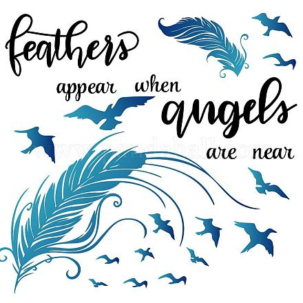 Superdant plume stickers muraux plumes apparaissent quand les anges sont près vinyle autocollant citation inspirante bible dieu anges plume mur art décor cadeaux pour salon chambre DIY-WH0228-734-1
