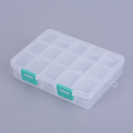 オーガナイザー収納プラスチックボックス  調整可能な仕切りボックス  長方形  ミディアムターコイズ  14x10.8x3cm  コンパートメント：3x2.5センチメートル  15区画/ボックス X-CON-X0002-05-1