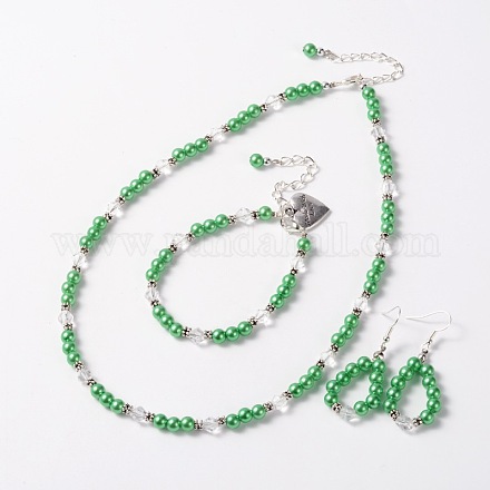 Fashion Imitation Acrylic Pearl Jewelry Sets: Earrings SJEW-JS00366-02-1