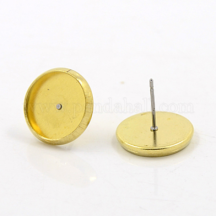 Brass Stud Earring Settings KK-E589-16mm-C-1