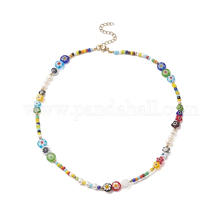 Collier de perles naturelles et de millefiori et de perles de verre pour femme NJEW-JN04160-1