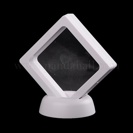 プラスチックフレームスタンド  透明フィルム付き  3Dフローティングフレームディスプレイホルダー  コインディスプレイボックス  正方形  ホワイト  フレーム：9x9x5.5センチメートル ODIS-N010-02B-1